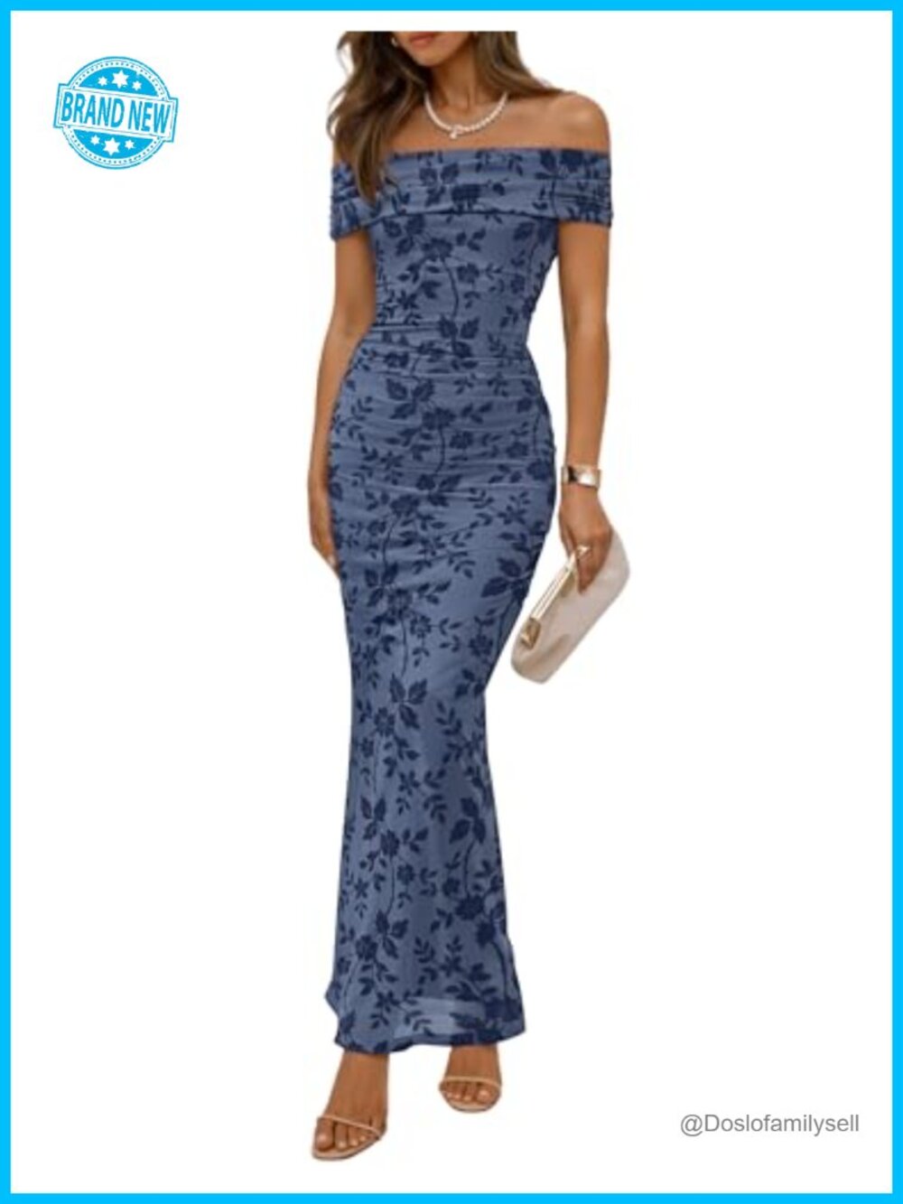 Off Shoulder Floral Bodycon Ruched Maxi Dress Cocktail Wedding Guest